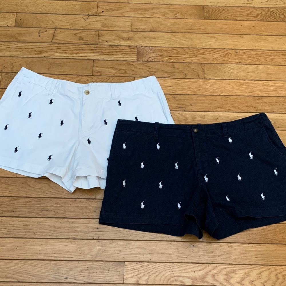 Ralph Lauren Women's White and Blue Embroidered Shorts